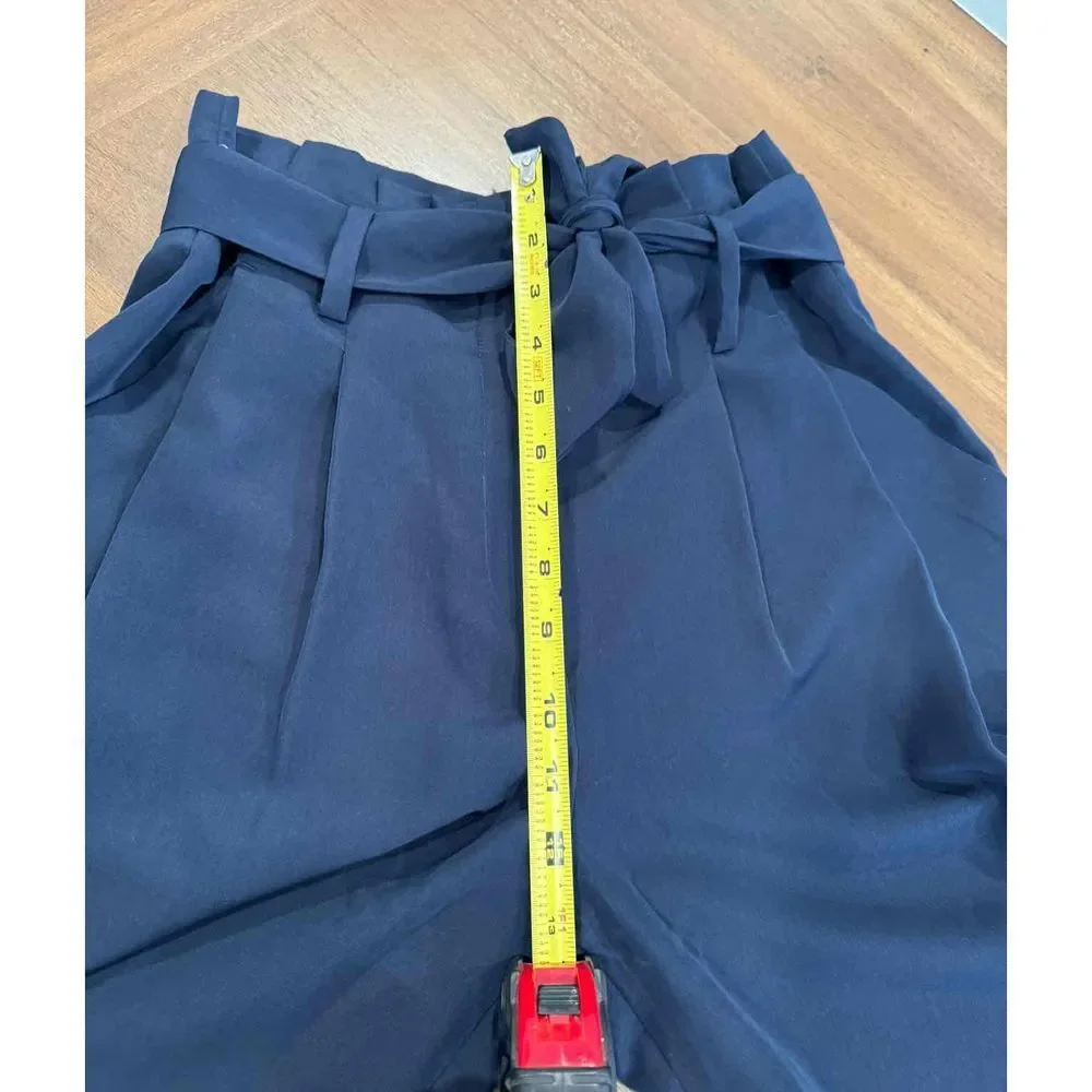 Michael Kors Navy Cropped High-Waisted Wide Leg Belted Waist Pants Size Small